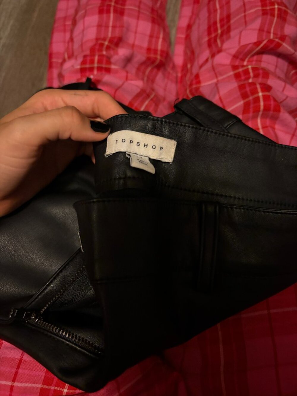 Topshop Black Faux Leather Pants with Side Lace Detail Size M Stretchy Rock Punk